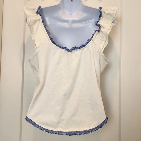 Anthropologie Sleeveless Ruched Ruffled Tee M‎ Coquette Western Coastal Cowgirl - Picture 4 of 14